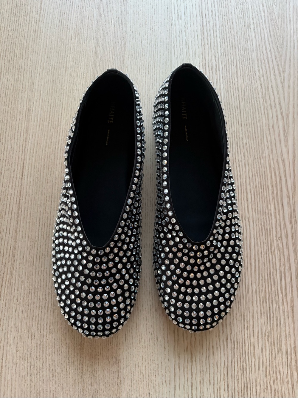 KHAITE Black Crystal-Embellished Ballet Flats